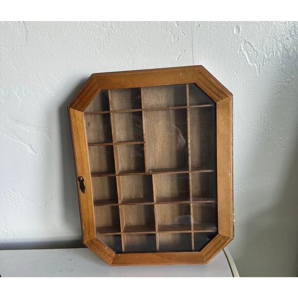 Vintage Curio Cabinet Wooden wood retro minimal octagon whimsical cottagecore - Picture 3 of 9